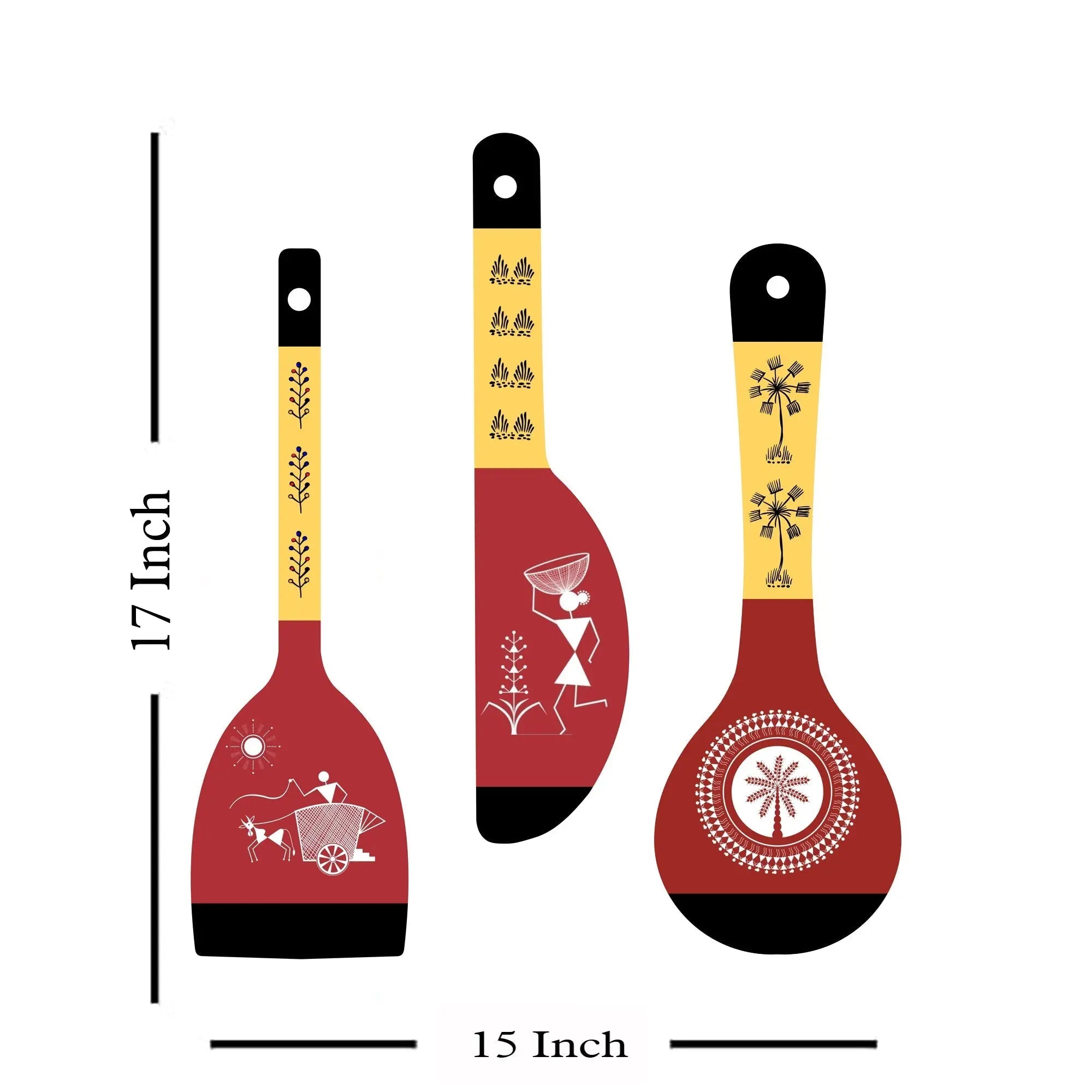 Warli Art Wooden Wall Hanger Spoons for Home|Office|Living Room|Gift Wall Decoration - Harshita Craft
