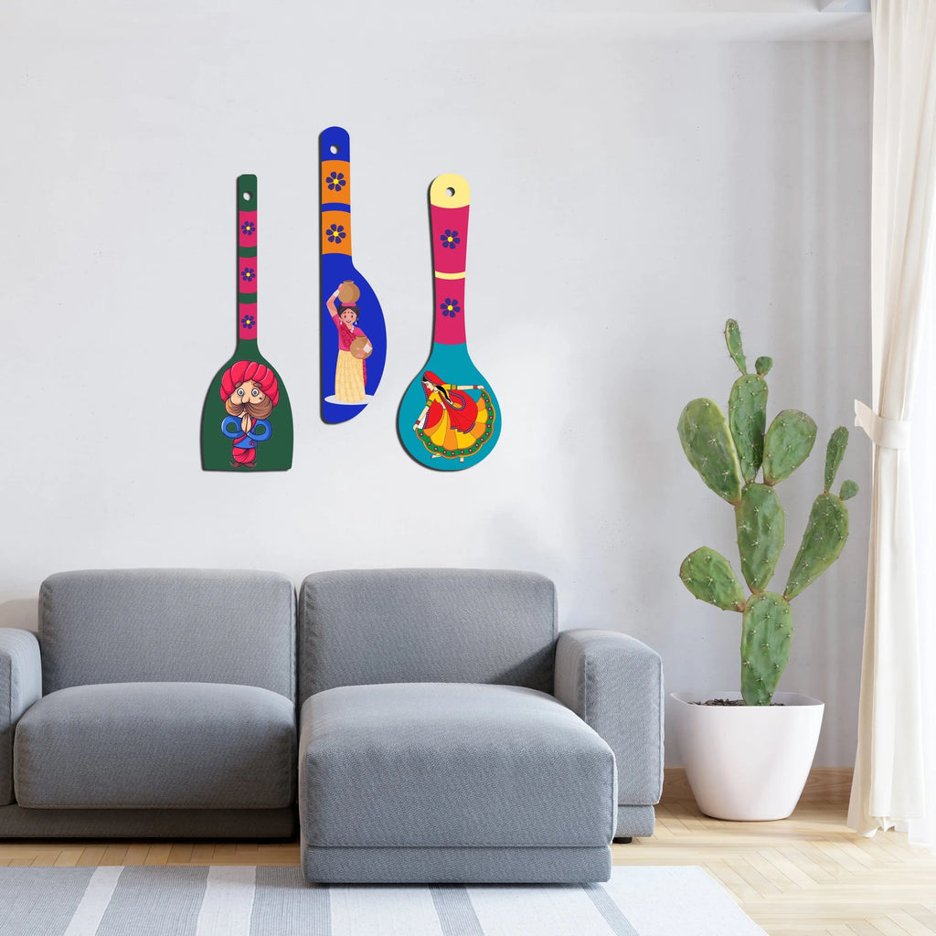 Beautiful Art Wooden Wall Hanger Spoons for Home|Office|Living Room|Gift Wall Decoration - Harshita Craft