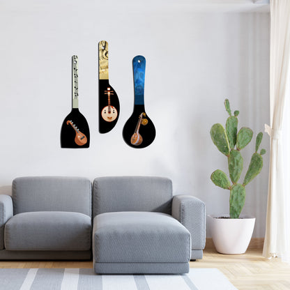 Fabaura Music Instrument Decorative Wooden Wall Hanging Spoons for Office (WH_5019N-F) Pack of 3