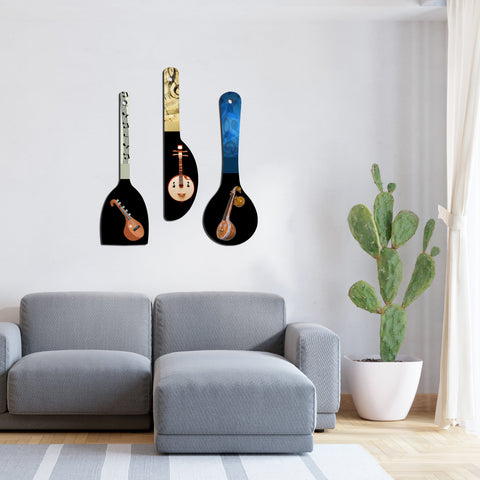 Fabaura Music Instrument Decorative Wooden Wall Hanging Spoons for Office (WH_5019N-F) Pack of 3