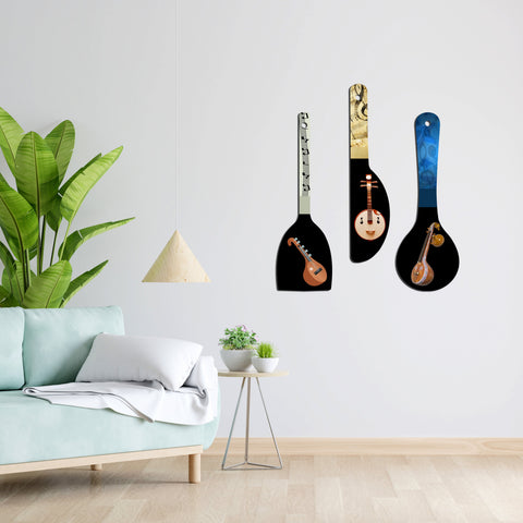 Fabaura Music Instrument Decorative Wooden Wall Hanging Spoons for Office (WH_5019N-F) Pack of 3