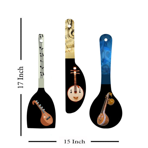 Fabaura Music Instrument Decorative Wooden Wall Hanging Spoons for Office (WH_5019N-F) Pack of 3