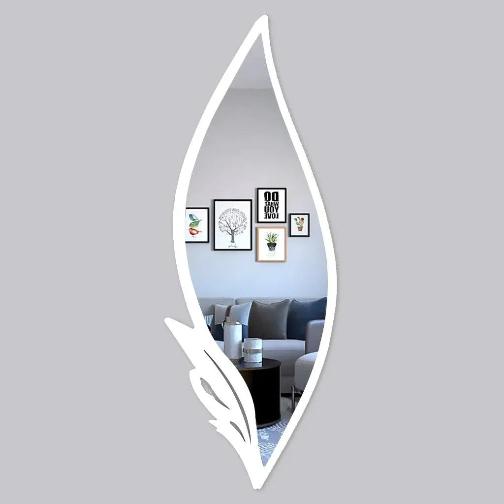 Beautiful Slender Big Leaf Vanity Mirror with Metallic White Finish Frame - Decor Mantra 