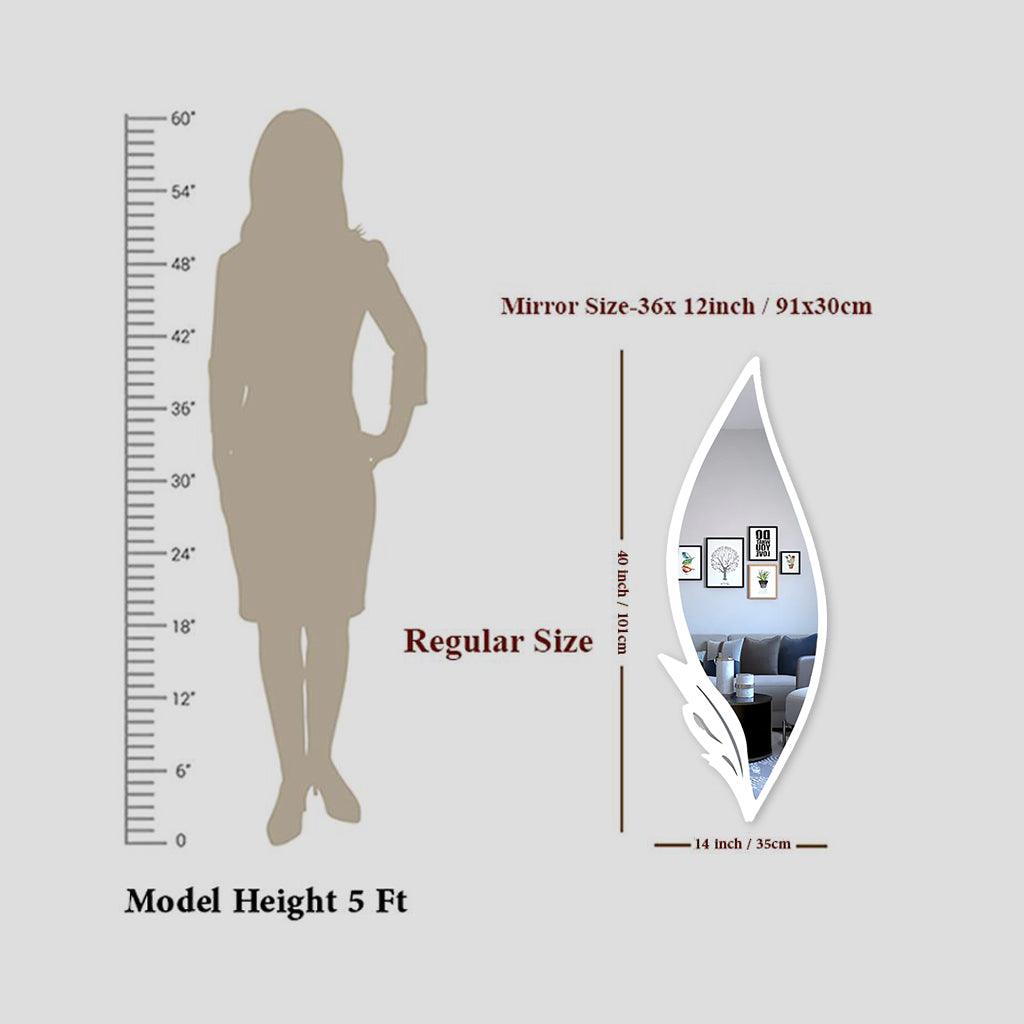 Beautiful Slender Big Leaf Vanity Mirror with Metallic White Finish Frame - Decor Mantra 