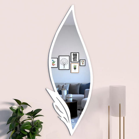 Beautiful Slender Big Leaf Vanity Mirror with Metallic White Finish Frame - Decor Mantra 