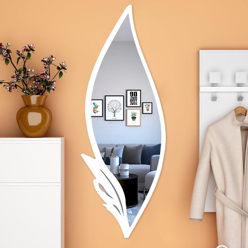 Beautiful Slender Big Leaf Vanity Mirror with Metallic White Finish Frame - Decor Mantra 