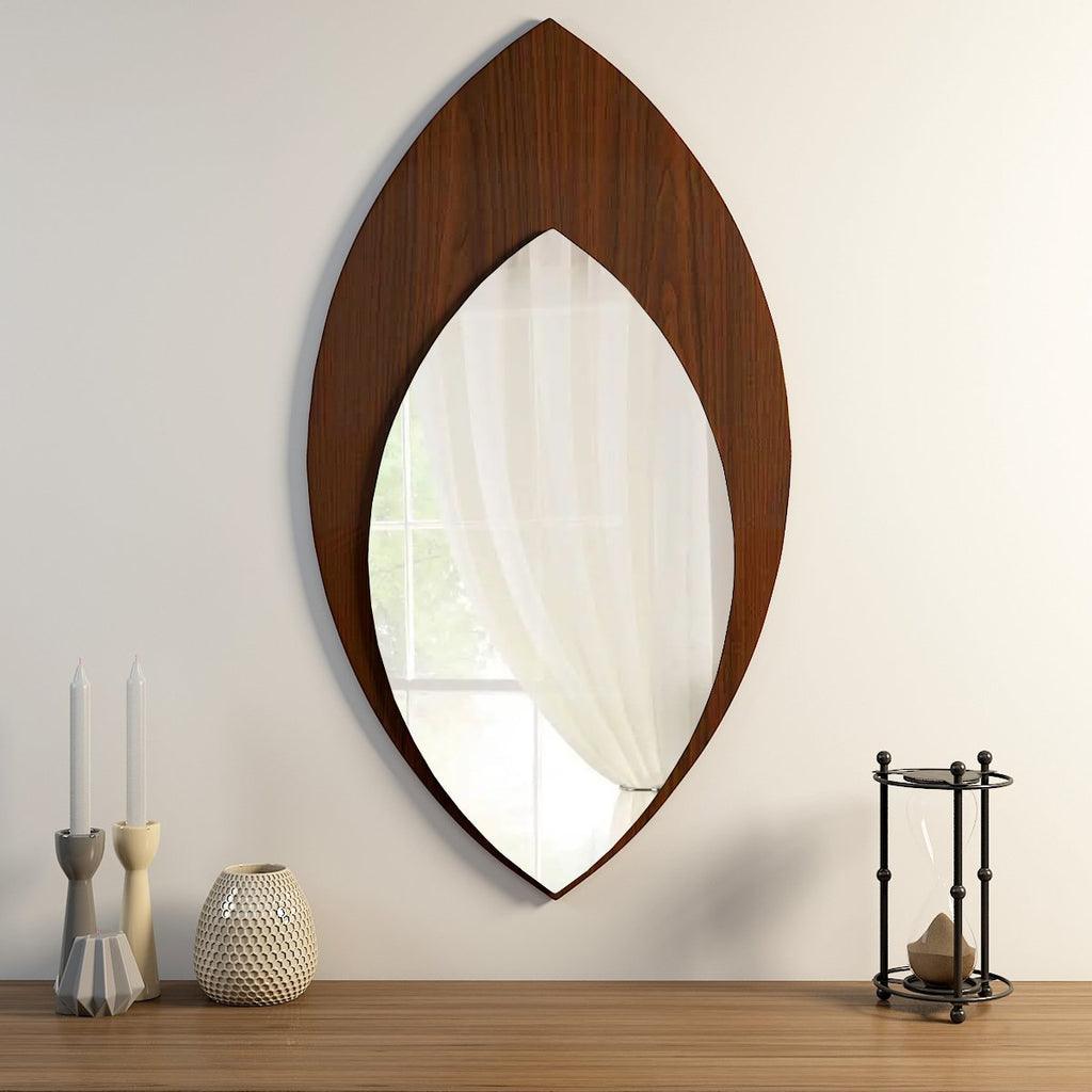 Modern Designer Leaf Shaped Decorative Wooden Wall Mirror - Decor Mantra 