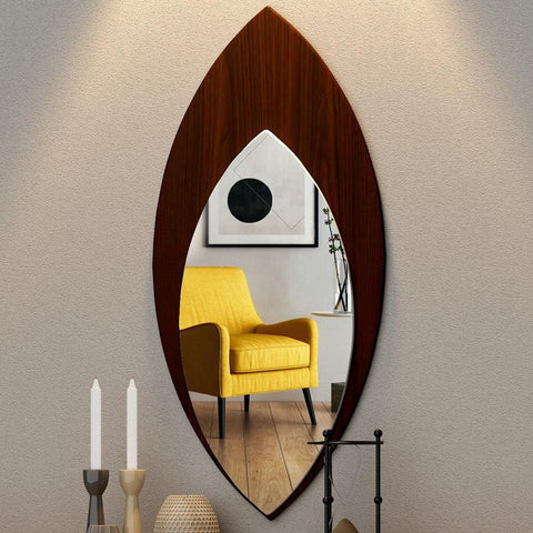 Modern Designer Leaf Shaped Decorative Wooden Wall Mirror - Decor Mantra 