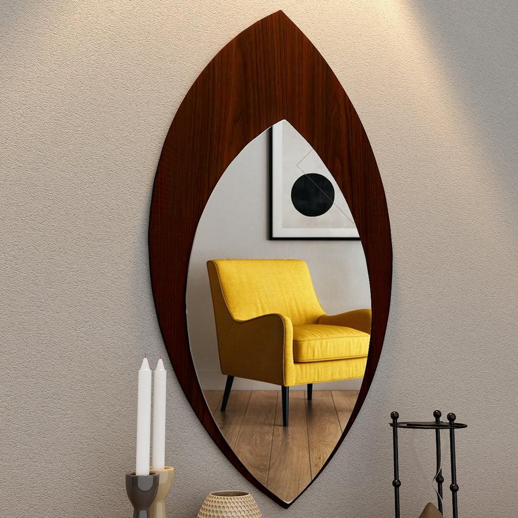 Modern Designer Leaf Shaped Decorative Wooden Wall Mirror - Decor Mantra 