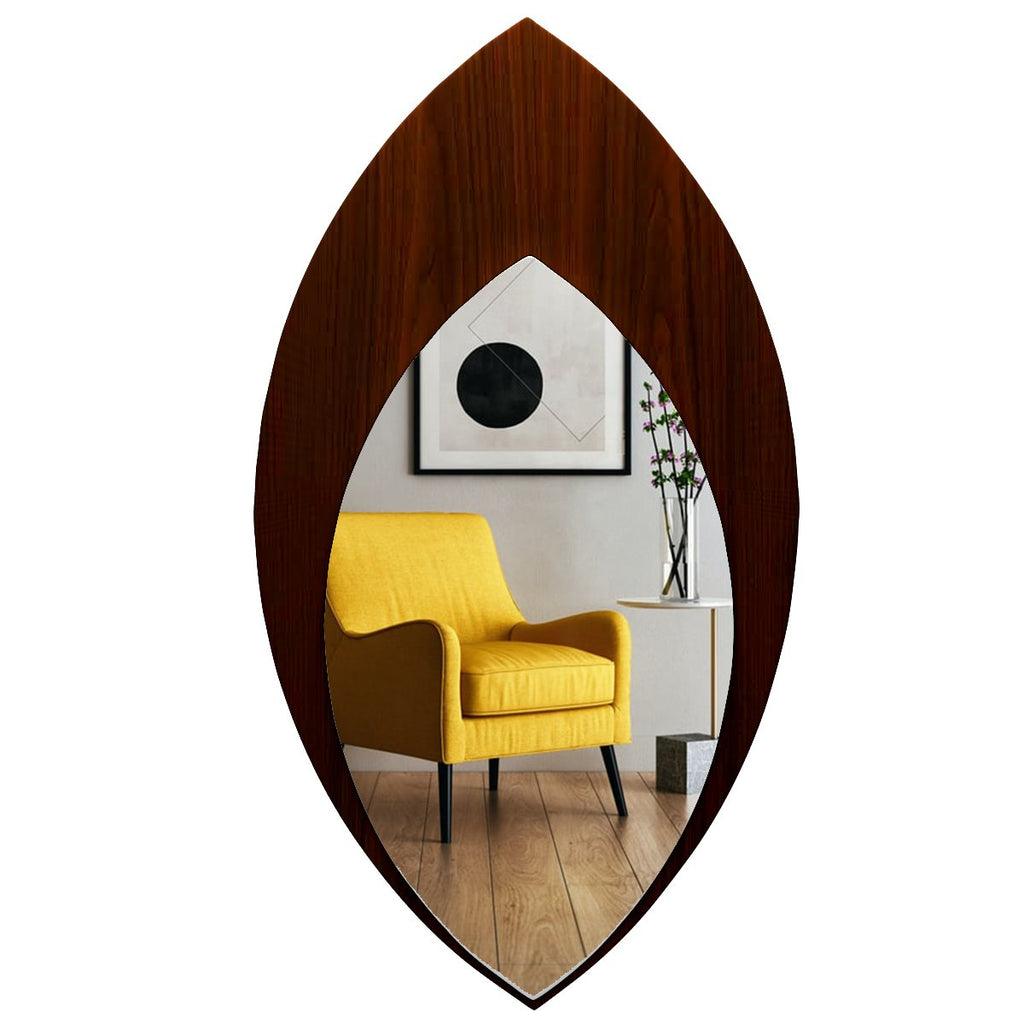 Modern Designer Leaf Shaped Decorative Wooden Wall Mirror - Decor Mantra 