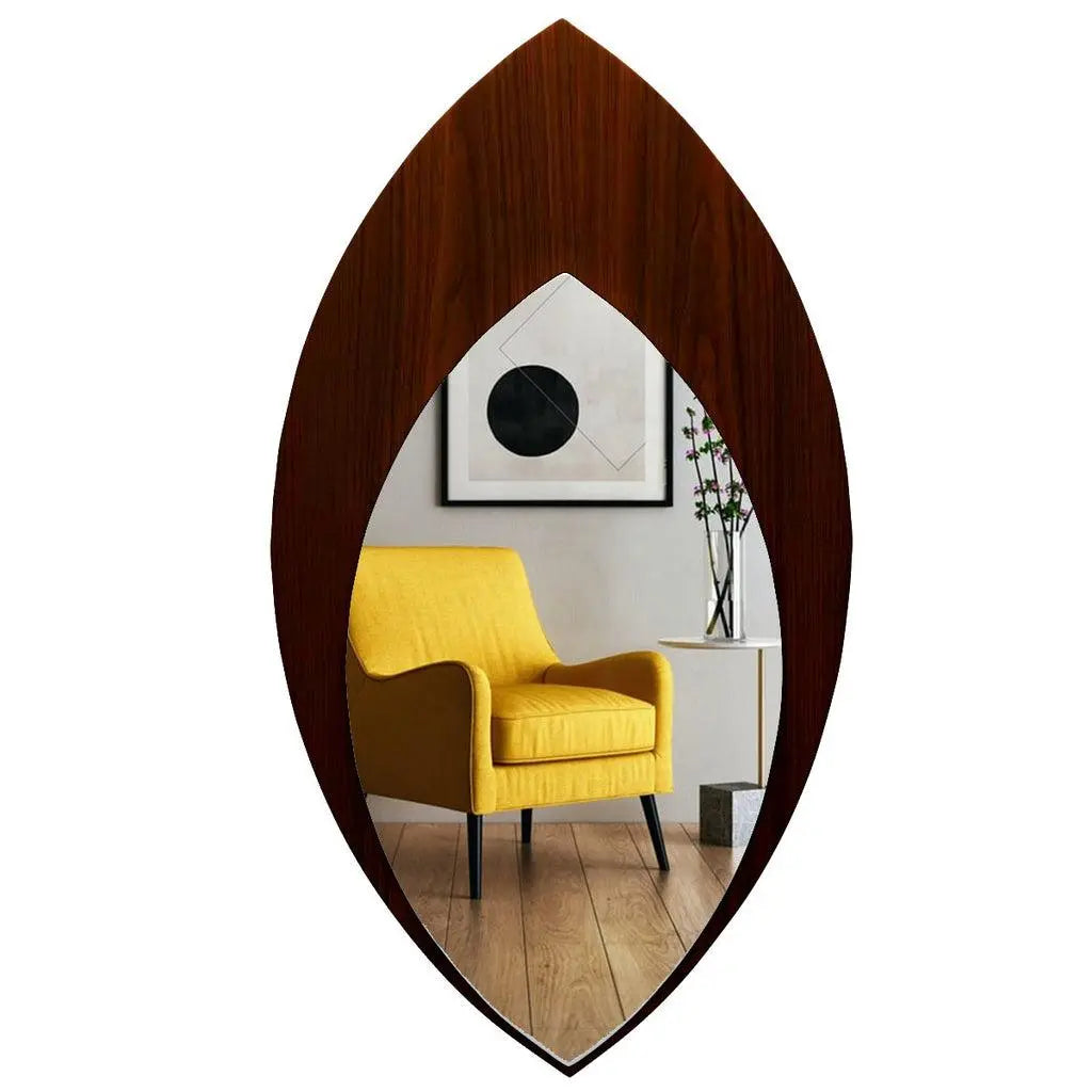 Modern Designer Leaf Shaped Decorative Wooden Wall Mirror - Decor Mantra 