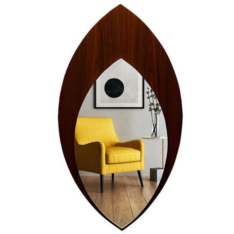 Modern Designer Leaf Shaped Decorative Wooden Wall Mirror - Decor Mantra 