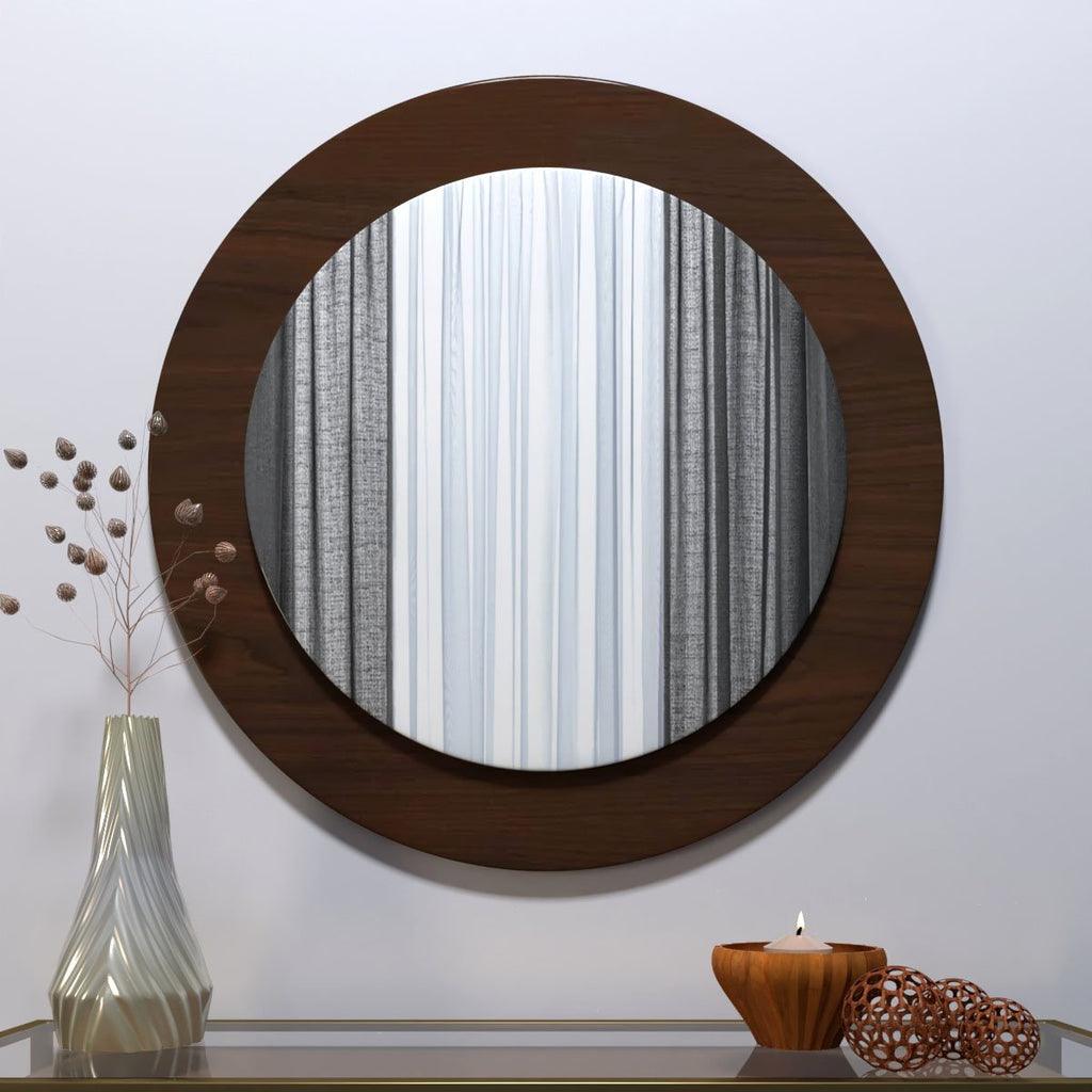 Artistic Decorative Rounded Shape Wooden Wall Mirror - Decor Mantra 