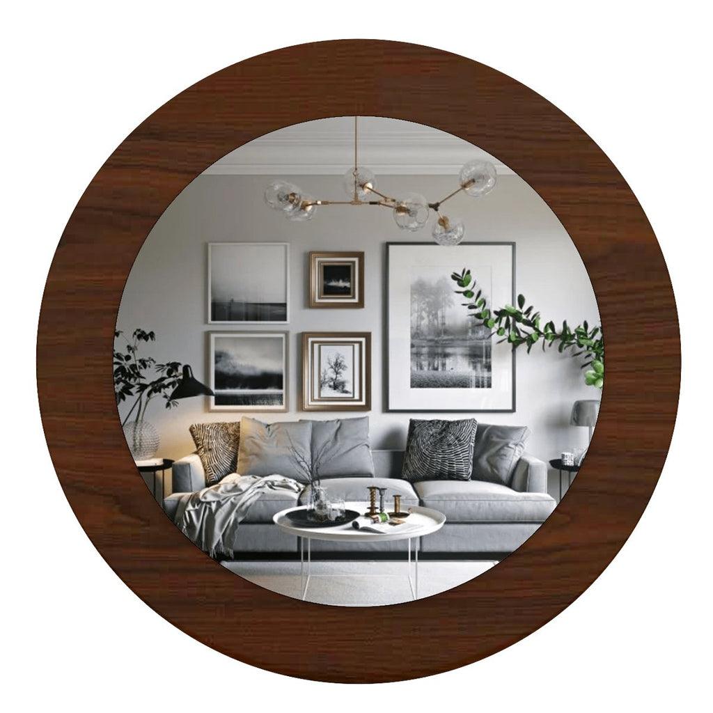Artistic Decorative Rounded Shape Wooden Wall Mirror - Decor Mantra 