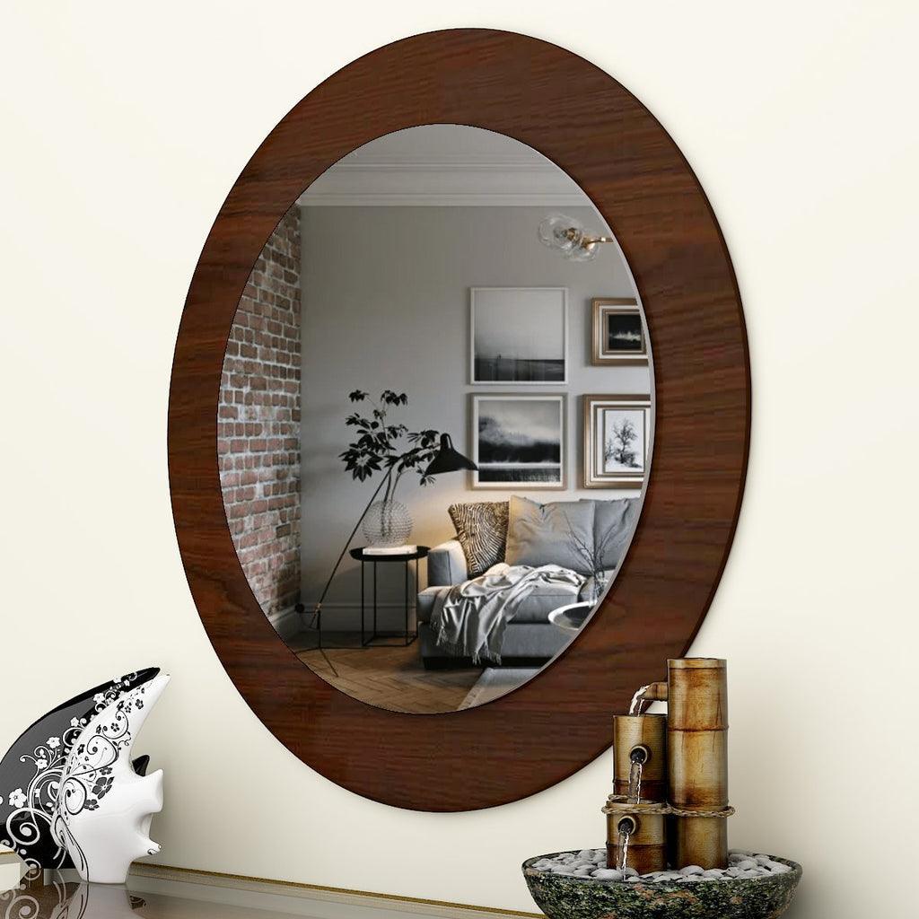 Artistic Decorative Rounded Shape Wooden Wall Mirror - Decor Mantra 