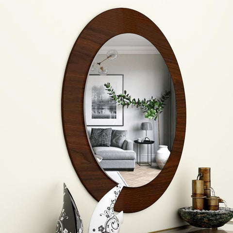 Artistic Decorative Rounded Shape Wooden Wall Mirror - Decor Mantra 