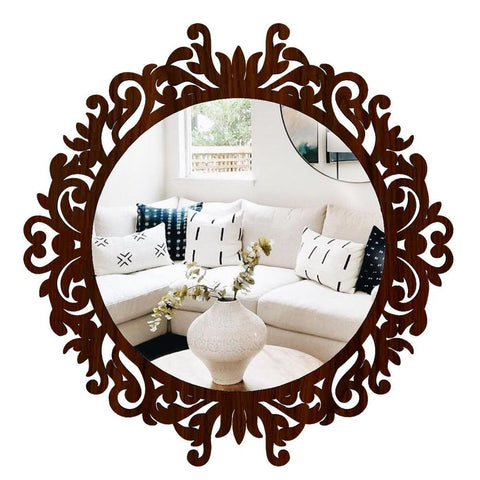 Motif Designer Art Modern Round Shape Mirror with Wooden Frame - Decor Mantra 