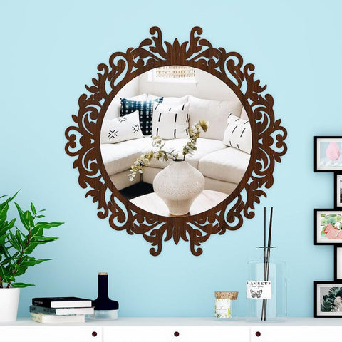 Motif Designer Art Modern Round Shape Mirror with Wooden Frame - Decor Mantra 