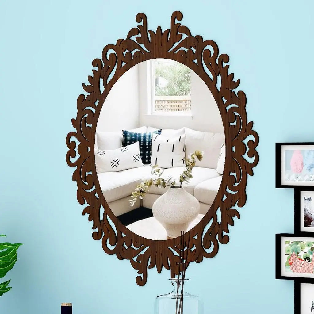 Motif Designer Art Modern Round Shape Mirror with Wooden Frame - Decor Mantra 