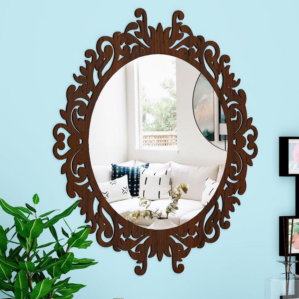 Motif Designer Art Modern Round Shape Mirror with Wooden Frame - Decor Mantra 