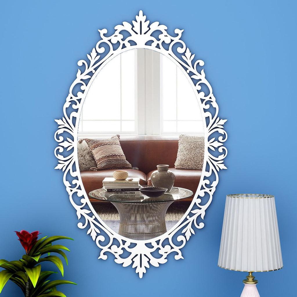 Beautiful Designer Classic Oval Shape Vanity Mirror with Bold Motif Frame - Decor Mantra 