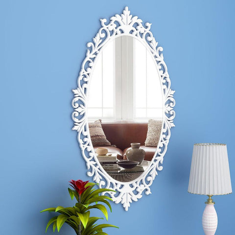 Beautiful Designer Classic Oval Shape Vanity Mirror with Bold Motif Frame - Decor Mantra 