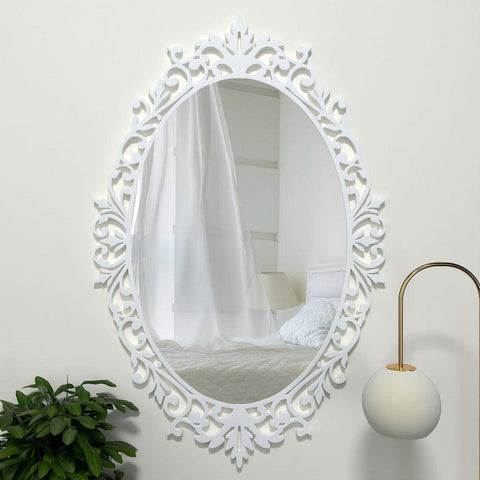 Beautiful Designer Classic Oval Shape Vanity Mirror with Bold Motif Frame - Decor Mantra 
