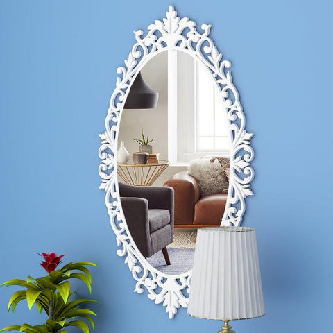 Beautiful Designer Classic Oval Shape Vanity Mirror with Bold Motif Frame - Decor Mantra 