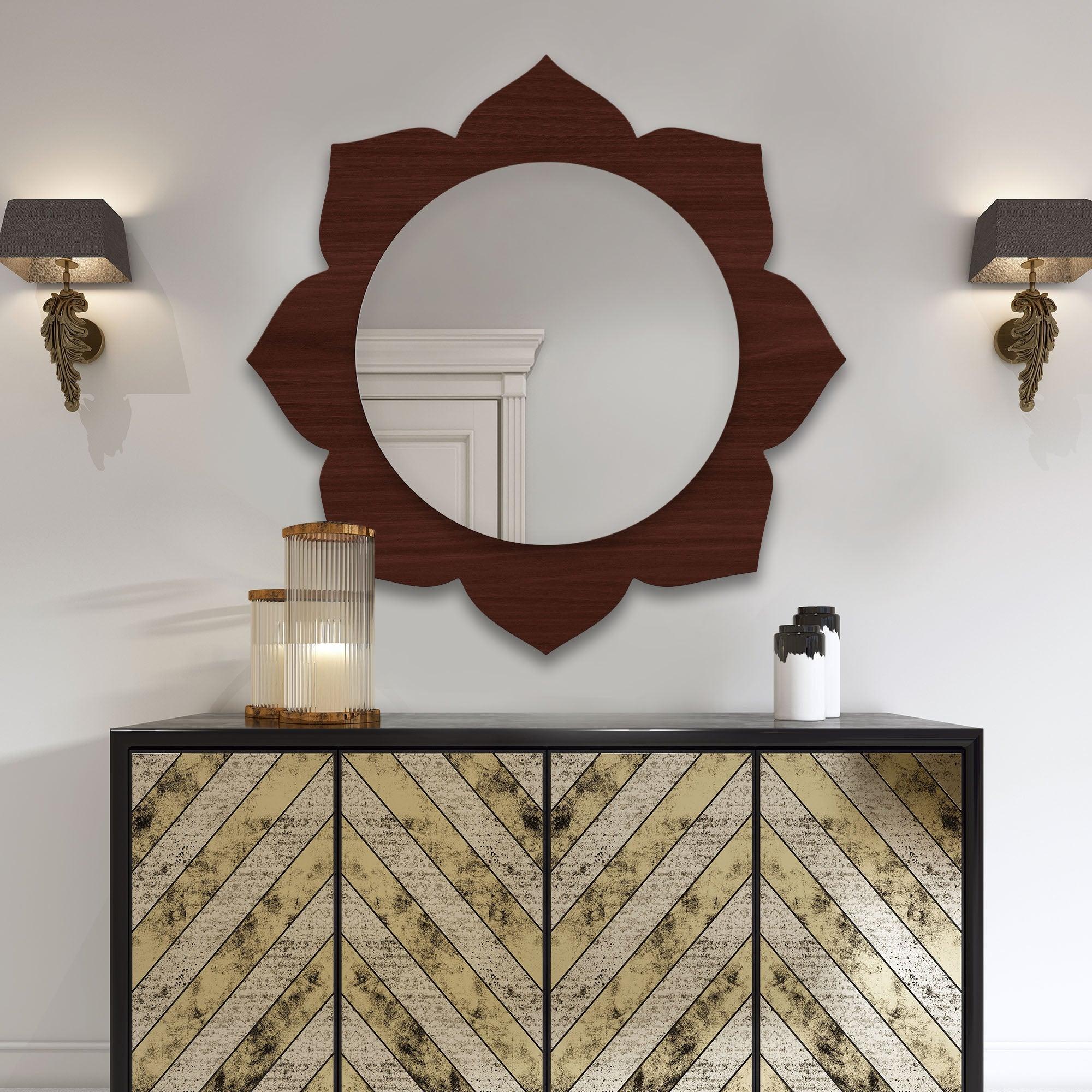 Beautiful Flower Shaped Designer Wooden Wall Mirror - Decor Mantra 