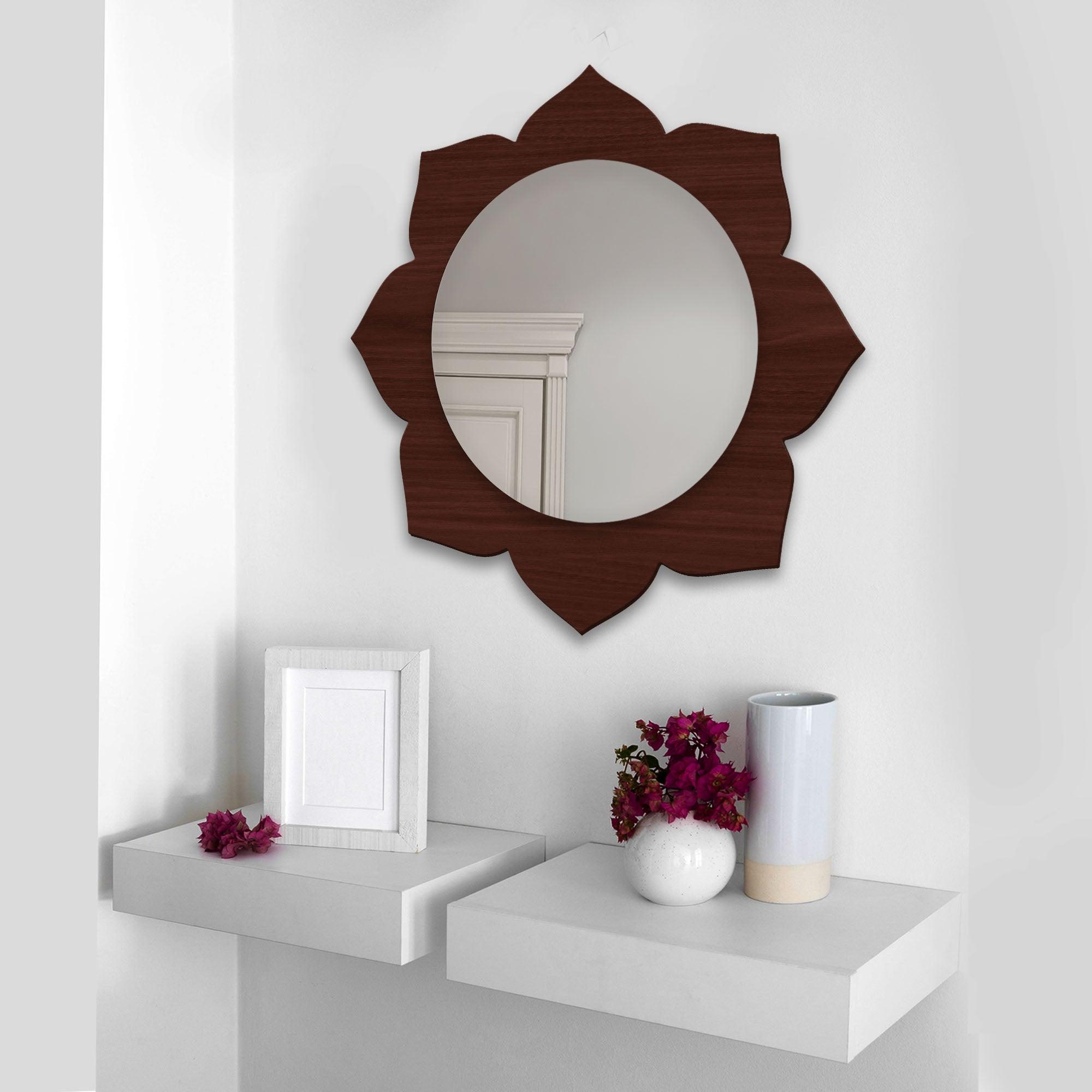 Beautiful Flower Shaped Designer Wooden Wall Mirror - Decor Mantra 