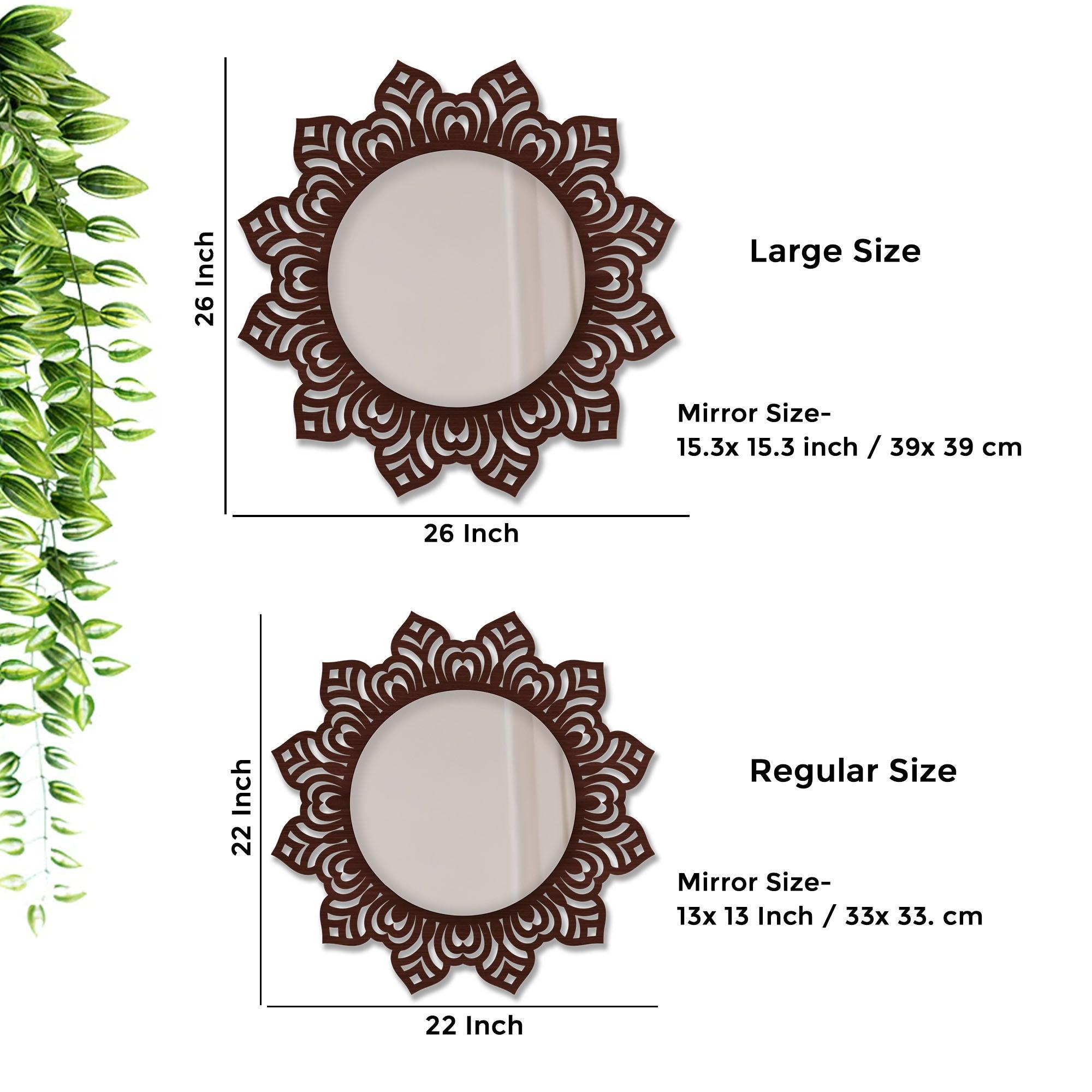 Floral Design Art Decorative Round Wooden Wall Mirror - Decor Mantra 