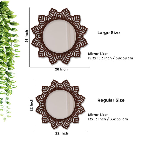 Floral Design Art Decorative Round Wooden Wall Mirror - Decor Mantra 