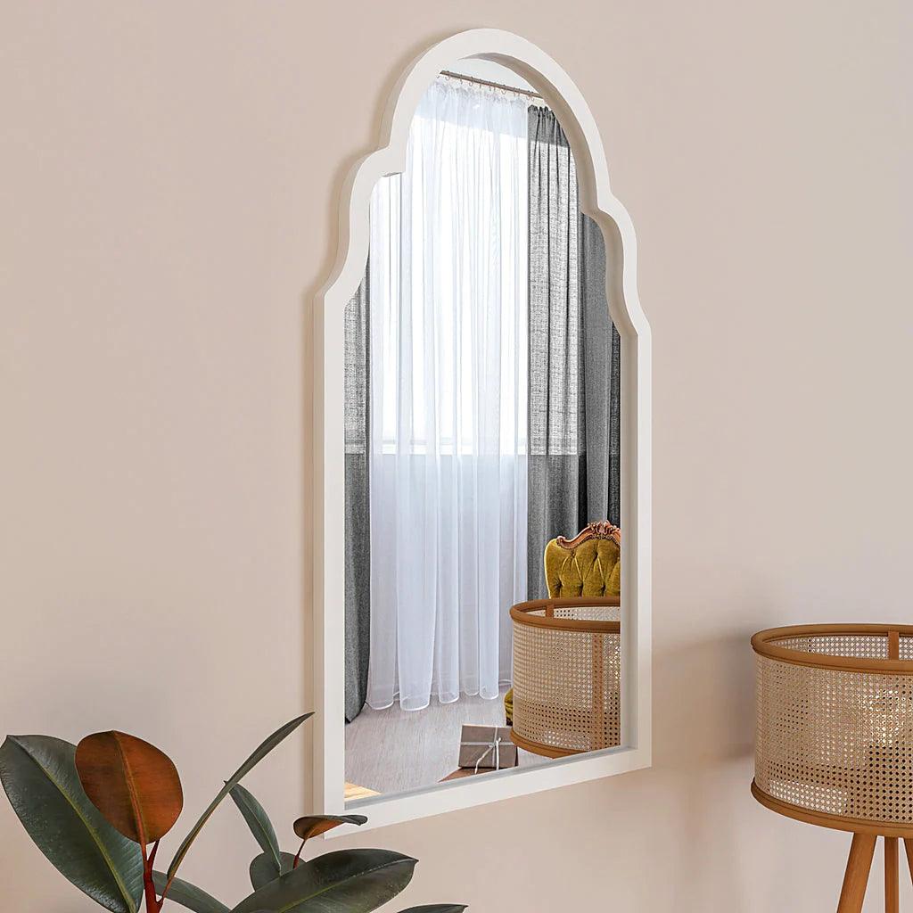 Premium Window European Unique Design Wooden Decorative Wall Mirror ( White/Brown Finish ) - Decor Mantra 