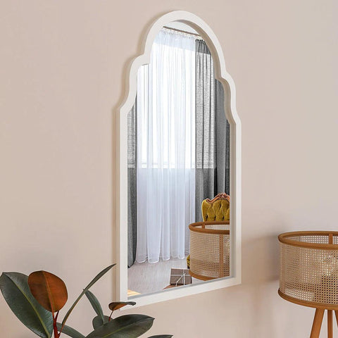 Premium Window European Unique Design Wooden Decorative Wall Mirror ( White/Brown Finish ) - Decor Mantra 