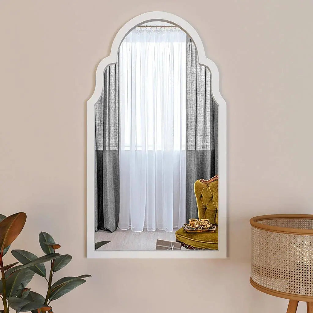 Premium Window European Unique Design Wooden Decorative Wall Mirror ( White/Brown Finish ) - Decor Mantra 