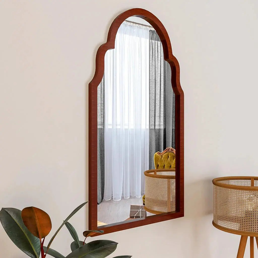 Premium Window European Unique Design Wooden Decorative Wall Mirror ( White/Brown Finish ) - Decor Mantra 