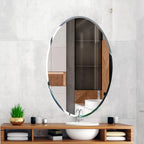 Scandinavian Frame less Beveled Oval Shaped Wall Mirror - Decor Mantra 