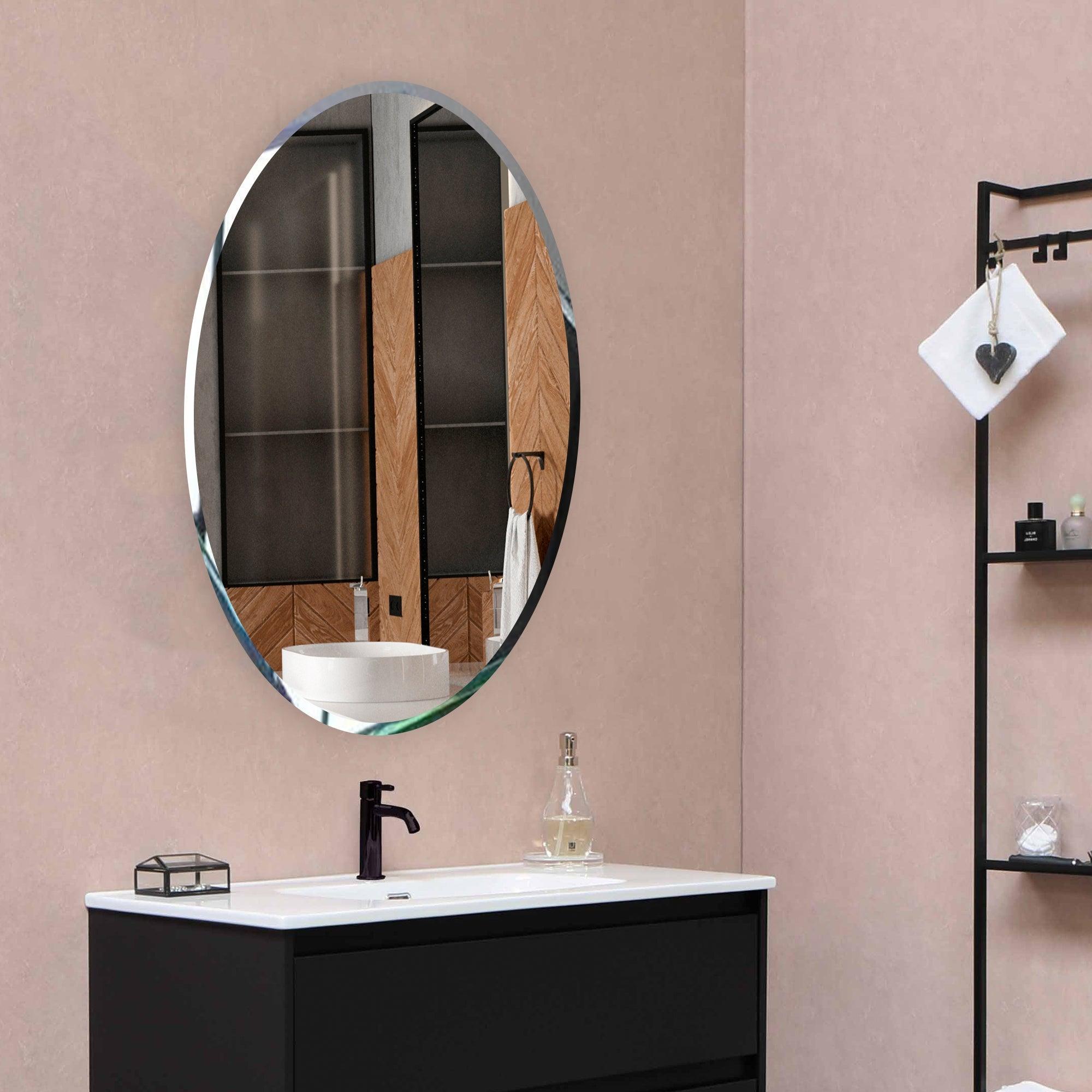 Scandinavian Frame less Beveled Oval Shaped Wall Mirror - Decor Mantra 