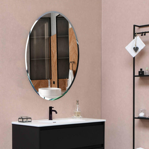 Scandinavian Frame less Beveled Oval Shaped Wall Mirror - Decor Mantra 