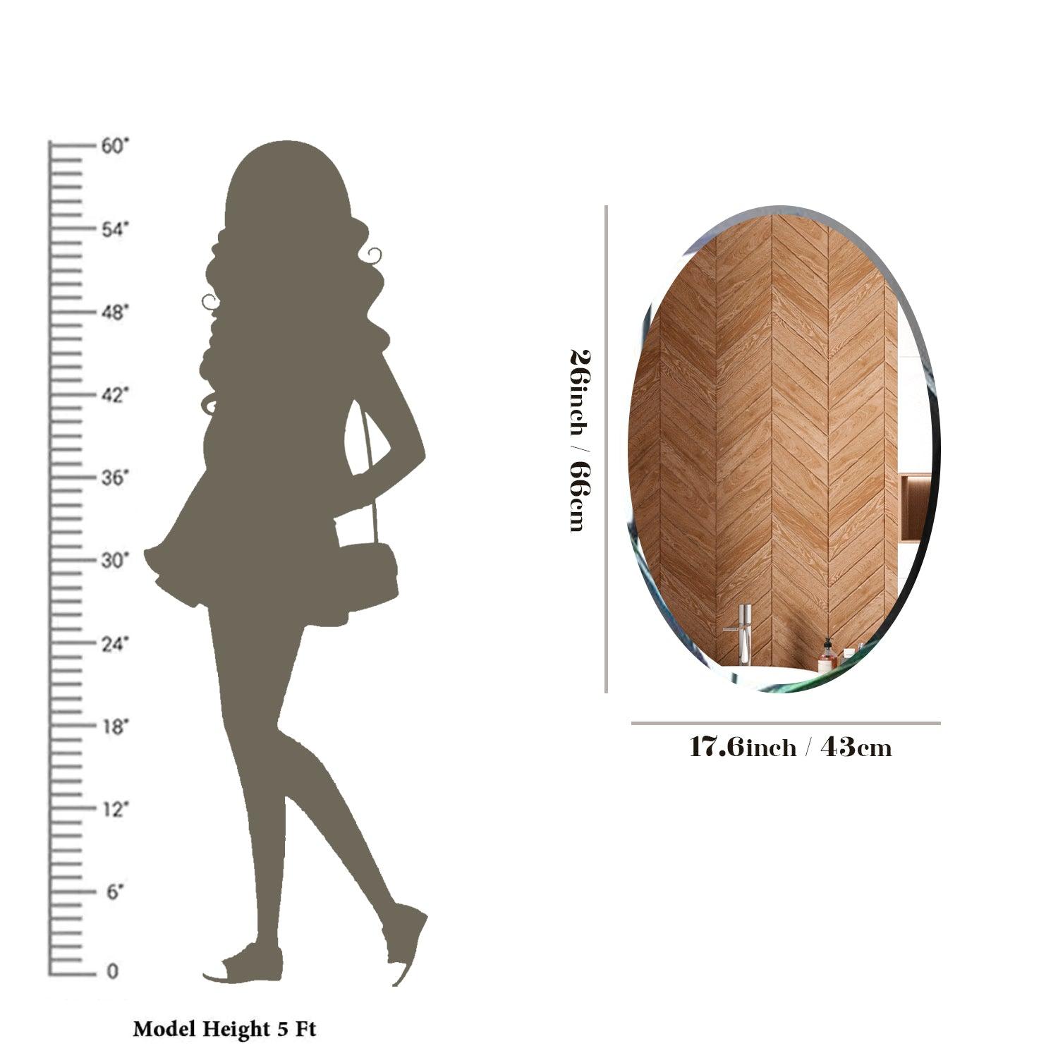 Scandinavian Frame less Beveled Oval Shaped Wall Mirror - Decor Mantra 