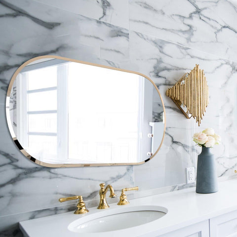 Scandinavian Frameless Beveled Capsule shaped Bathroom Mirror - Decor Mantra 