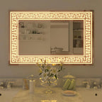 Designer Greek Key Motif Shape LED Rectangular Bathroom Mirror - Decor Mantra 