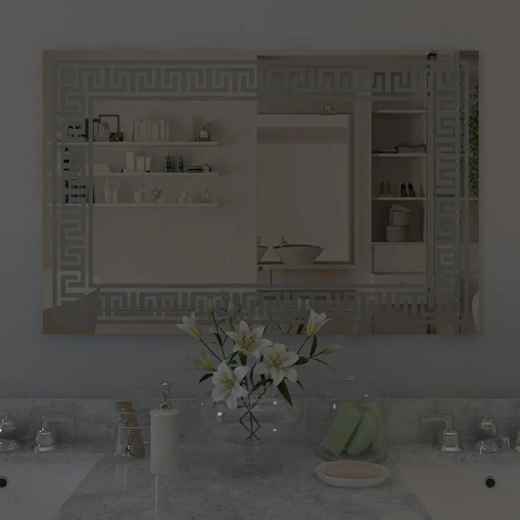 Designer Greek Key Motif Shape LED Rectangular Bathroom Mirror - Decor Mantra 