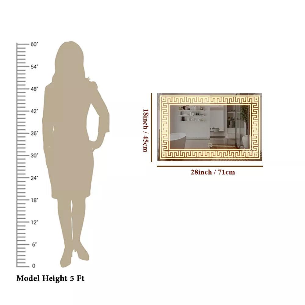 Designer Greek Key Motif Shape LED Rectangular Bathroom Mirror - Decor Mantra 