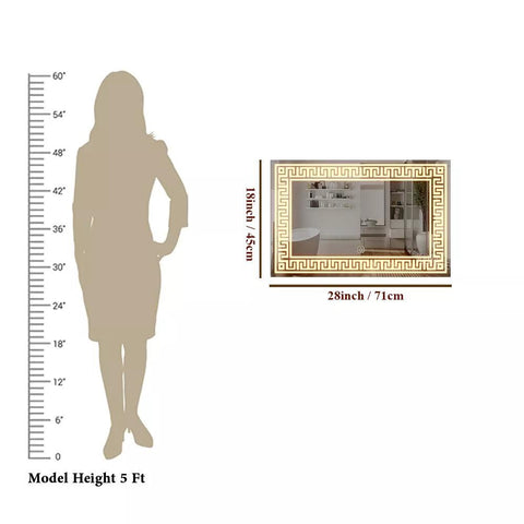 Designer Greek Key Motif Shape LED Rectangular Bathroom Mirror - Decor Mantra 