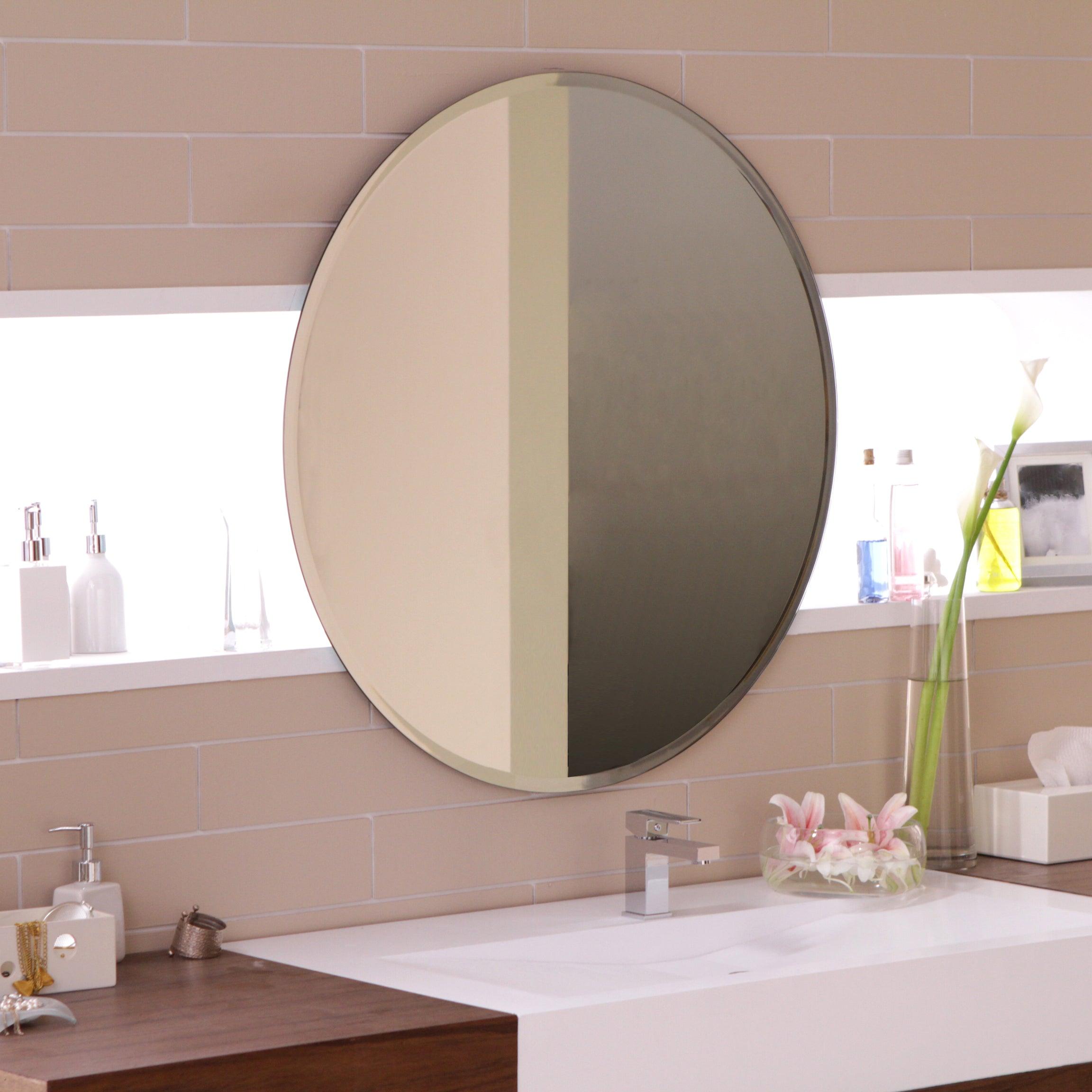 Beautiful Scandinavian Frameless Beveled Rounded Wall Mirror - Decor Mantra 