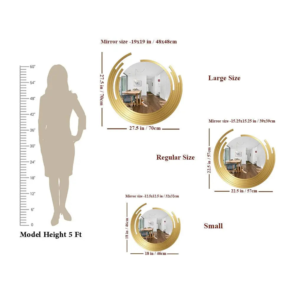 Beautiful Decorative Wooden Wall Mirror Rounded Shape with Golden Finish Frame - Decor Mantra 