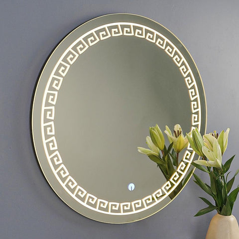 Beautiful Greek Key Motif Design LED Round Shape Bathroom Mirror - Decor Mantra 