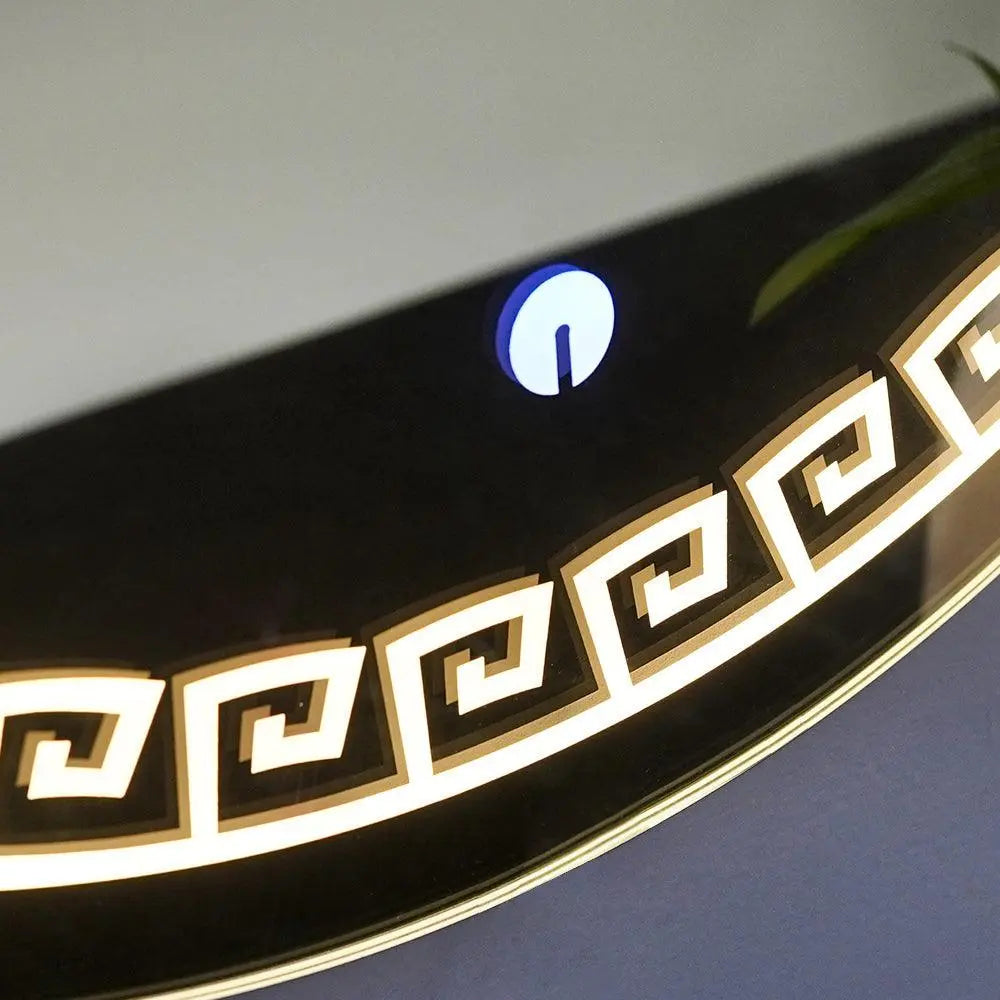 Beautiful Greek Key Motif Design LED Round Shape Bathroom Mirror - Decor Mantra 