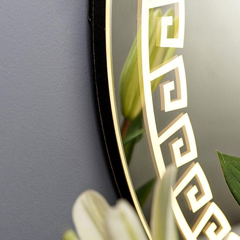Beautiful Greek Key Motif Design LED Round Shape Bathroom Mirror - Decor Mantra 